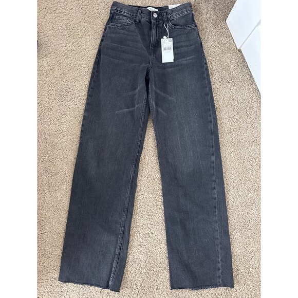 Mango Pants - Mango Womens Wide-Leg High-Waist Full-Length Black Denim Jeans, new without tags